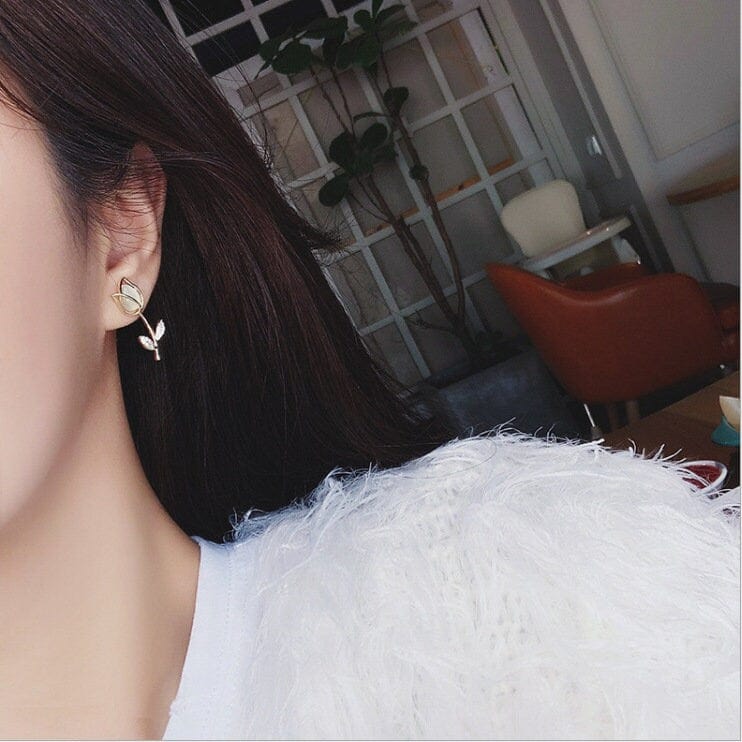 Elegant Natural Opal Tulip Earrings