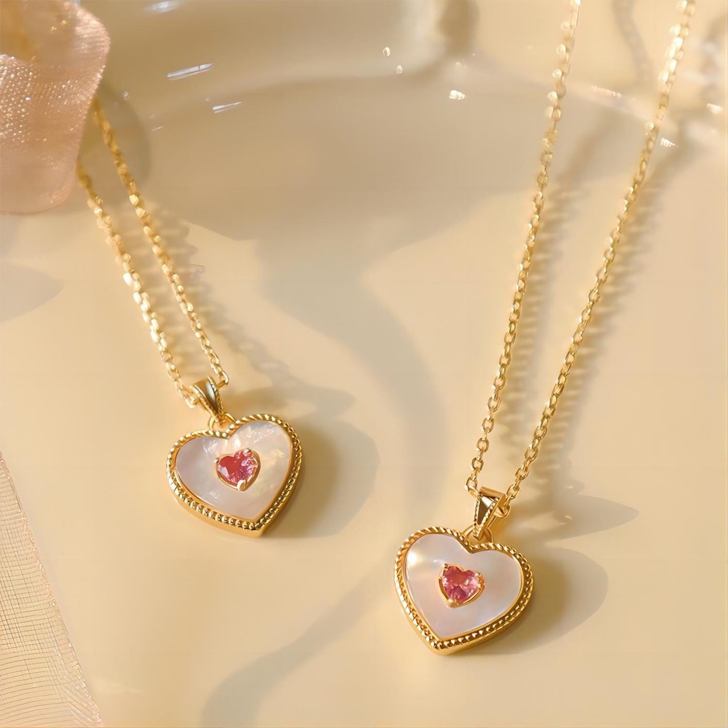 Natural Shell Heart Pendant Necklace
