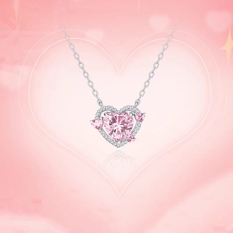 Sweet Pink Crystal Heart Necklace