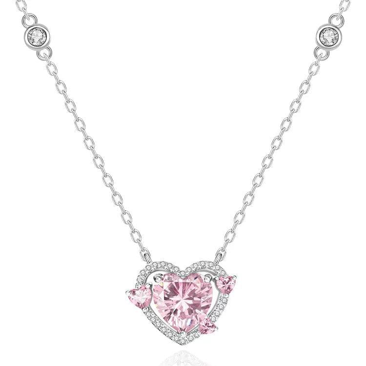 Sweet Pink Crystal Heart Necklace