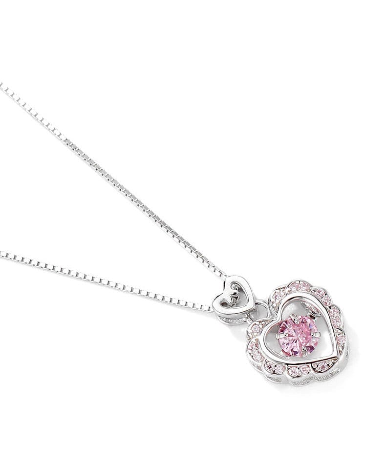 Elegant Pink Crystal Rolling Heart Pendant Necklace