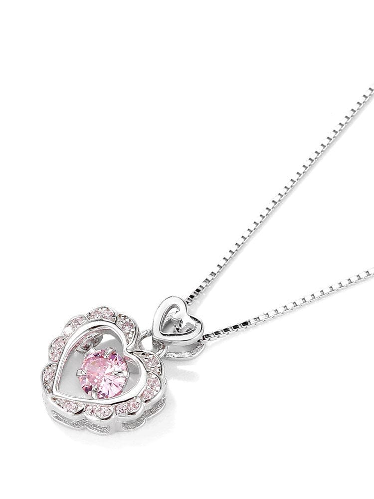 Elegant Pink Crystal Rolling Heart Pendant Necklace