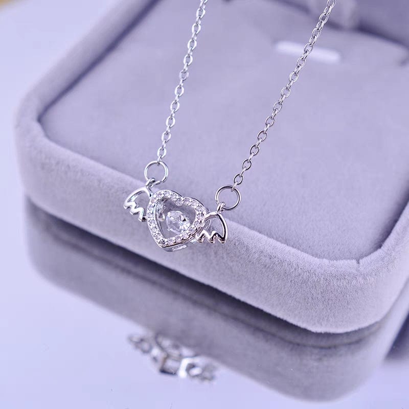 Elegant Rolling Crystal Angel Heart Wings Necklace