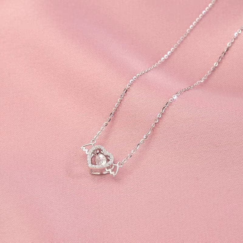 Elegant Rolling Crystal Angel Heart Wings Necklace