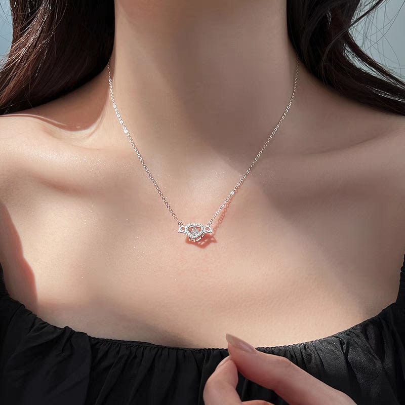 Elegant Rolling Crystal Angel Heart Wings Necklace