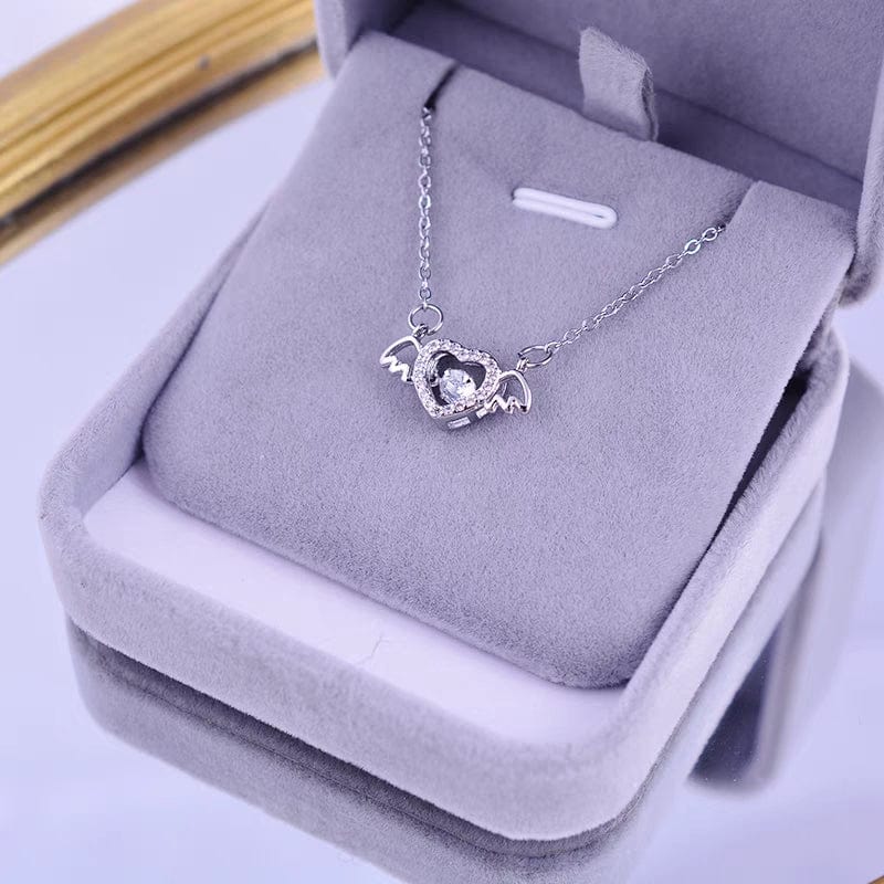 Elegant Rolling Crystal Angel Heart Wings Necklace