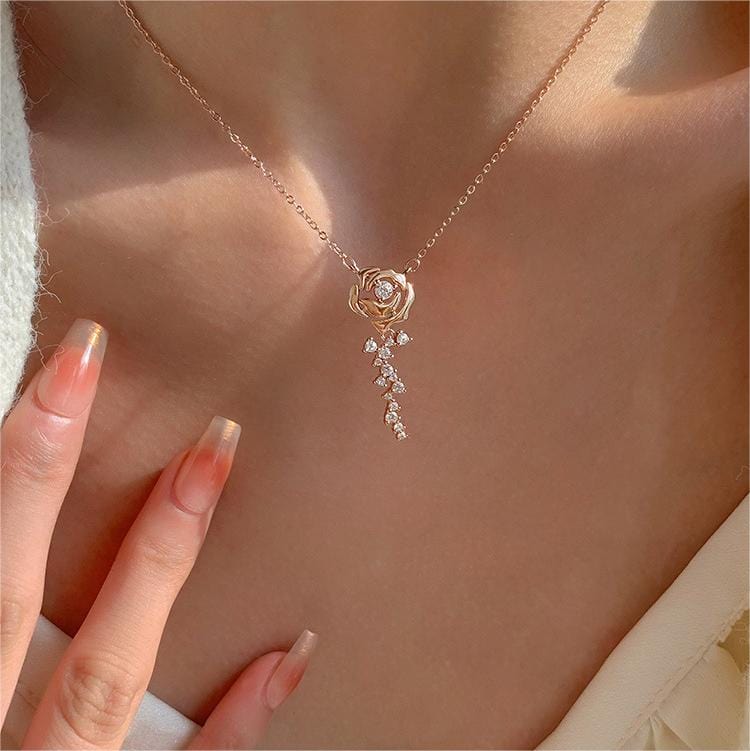 Elegant Crystal Rose Necklace