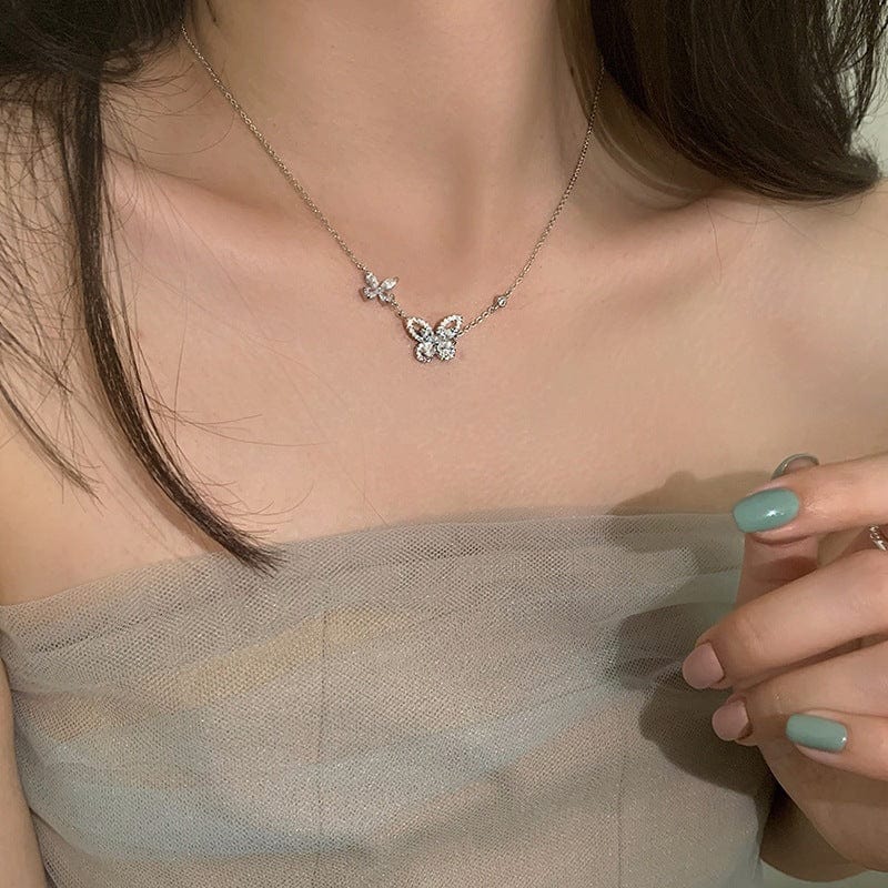 Elegant Sterling Silver Duo Butterfly Necklace