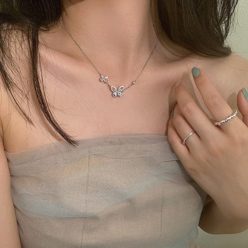 Elegant Sterling Silver Duo Butterfly Necklace