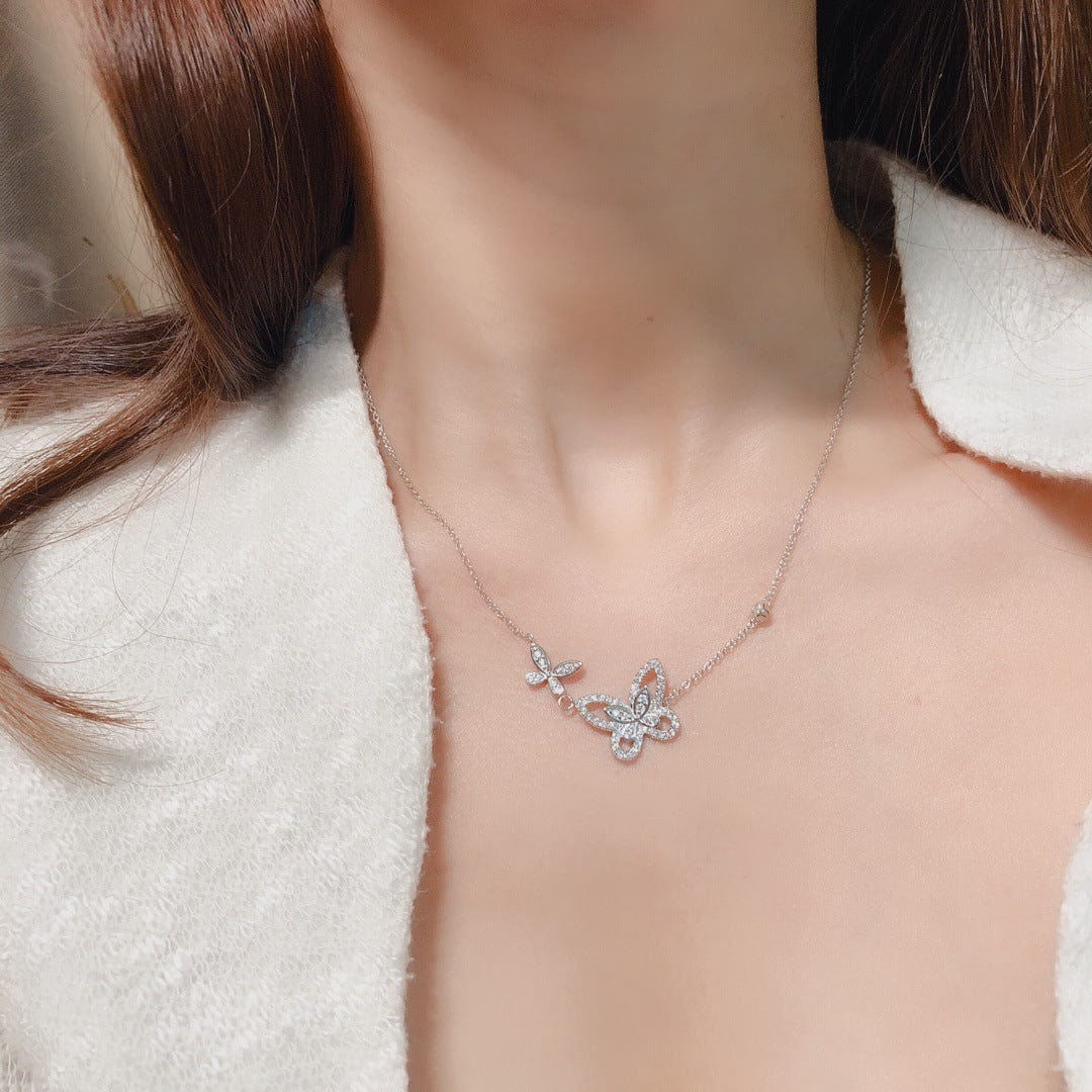 Elegant Sterling Silver Duo Butterfly Necklace
