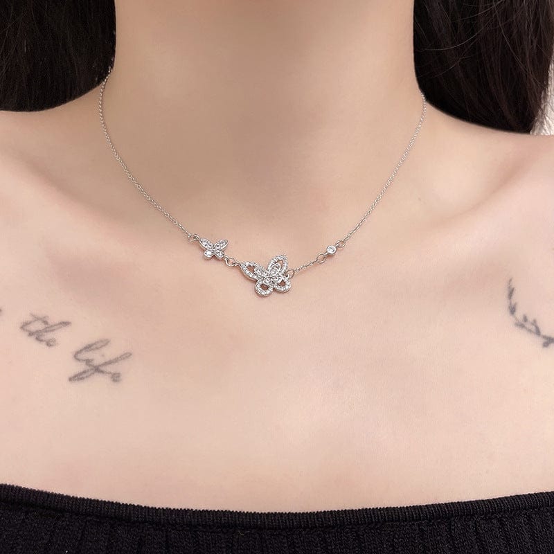 Elegant Sterling Silver Duo Butterfly Necklace