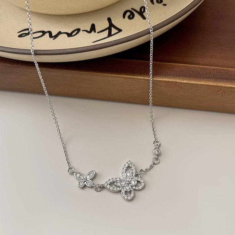 Elegant Sterling Silver Duo Butterfly Necklace