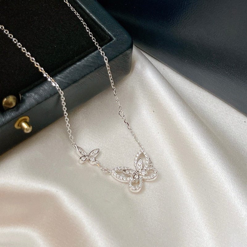 Elegant Sterling Silver Duo Butterfly Necklace