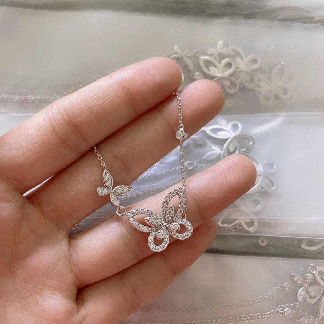 Elegant Sterling Silver Duo Butterfly Necklace