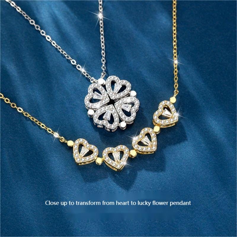 Sweet Transformable Lucky Flower Heart Pendant Necklace