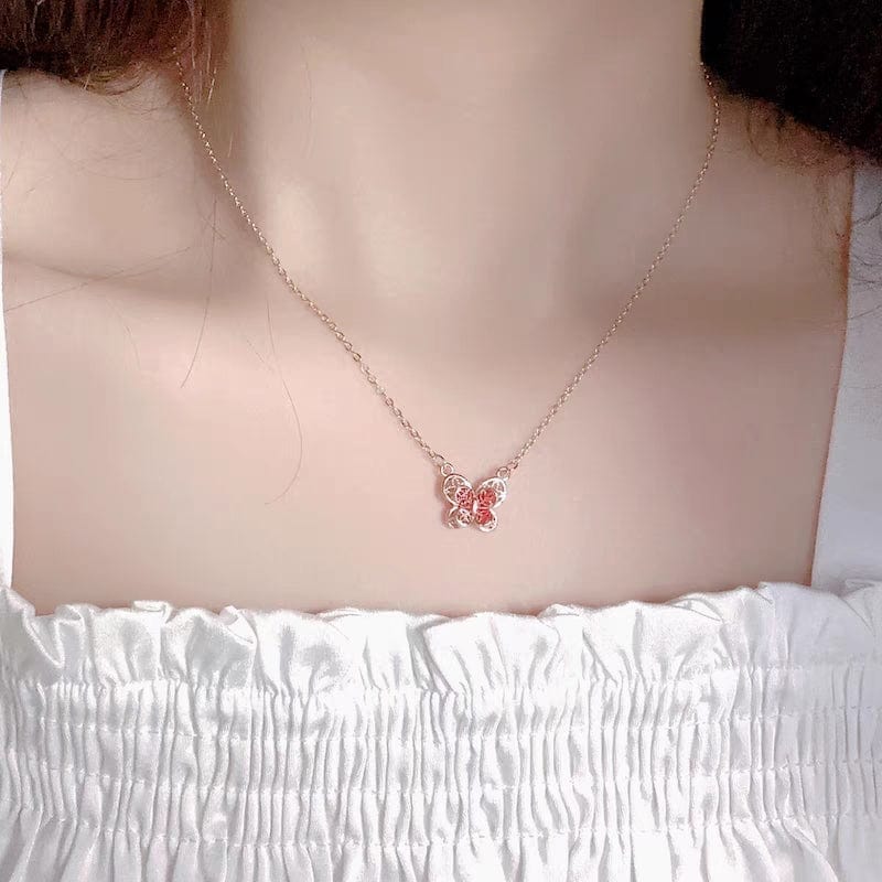Filigree Inlay Butterfly Necklace
