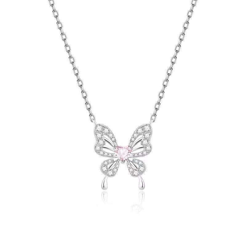 Heart Butterfly Pendant Cable Chain Necklace