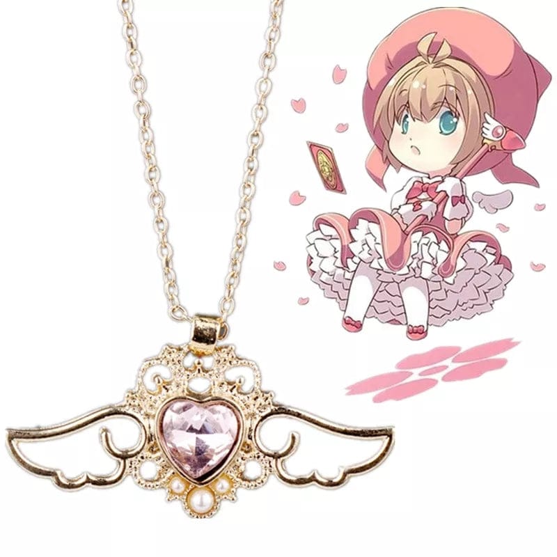 Pearl Colorful Crystal Angel Heart Wings Necklace