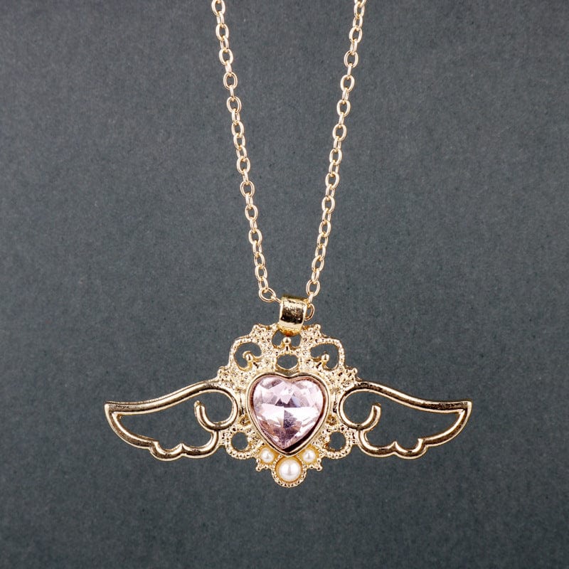 Pearl Colorful Crystal Angel Heart Wings Necklace
