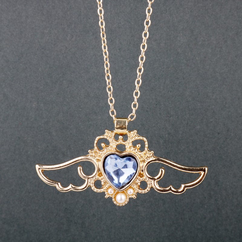 Pearl Colorful Crystal Angel Heart Wings Necklace