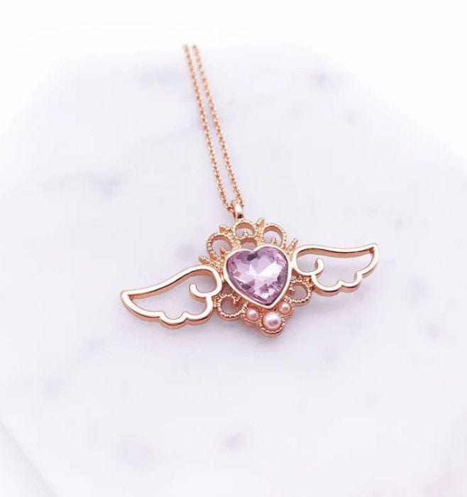 Pearl Colorful Crystal Angel Heart Wings Necklace