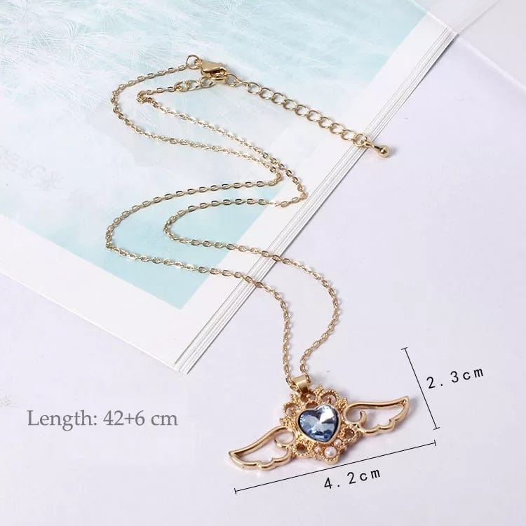 Pearl Colorful Crystal Angel Heart Wings Necklace