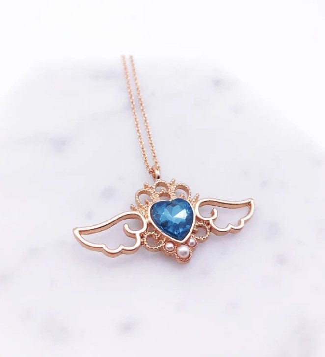 Pearl Colorful Crystal Angel Heart Wings Necklace
