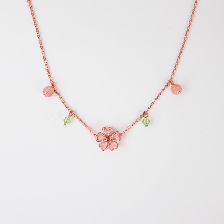 Charming Pink Crystal Flower Charm Necklace