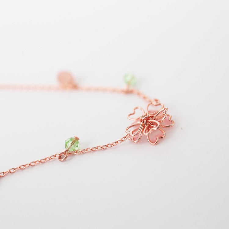 Charming Pink Crystal Flower Charm Necklace