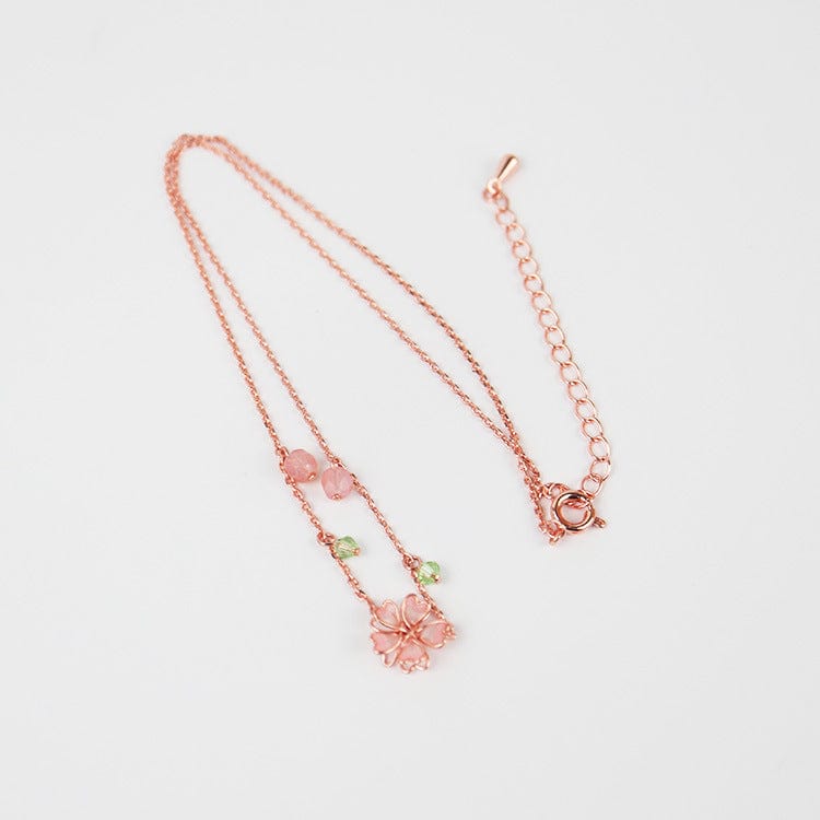 Charming Pink Crystal Flower Charm Necklace