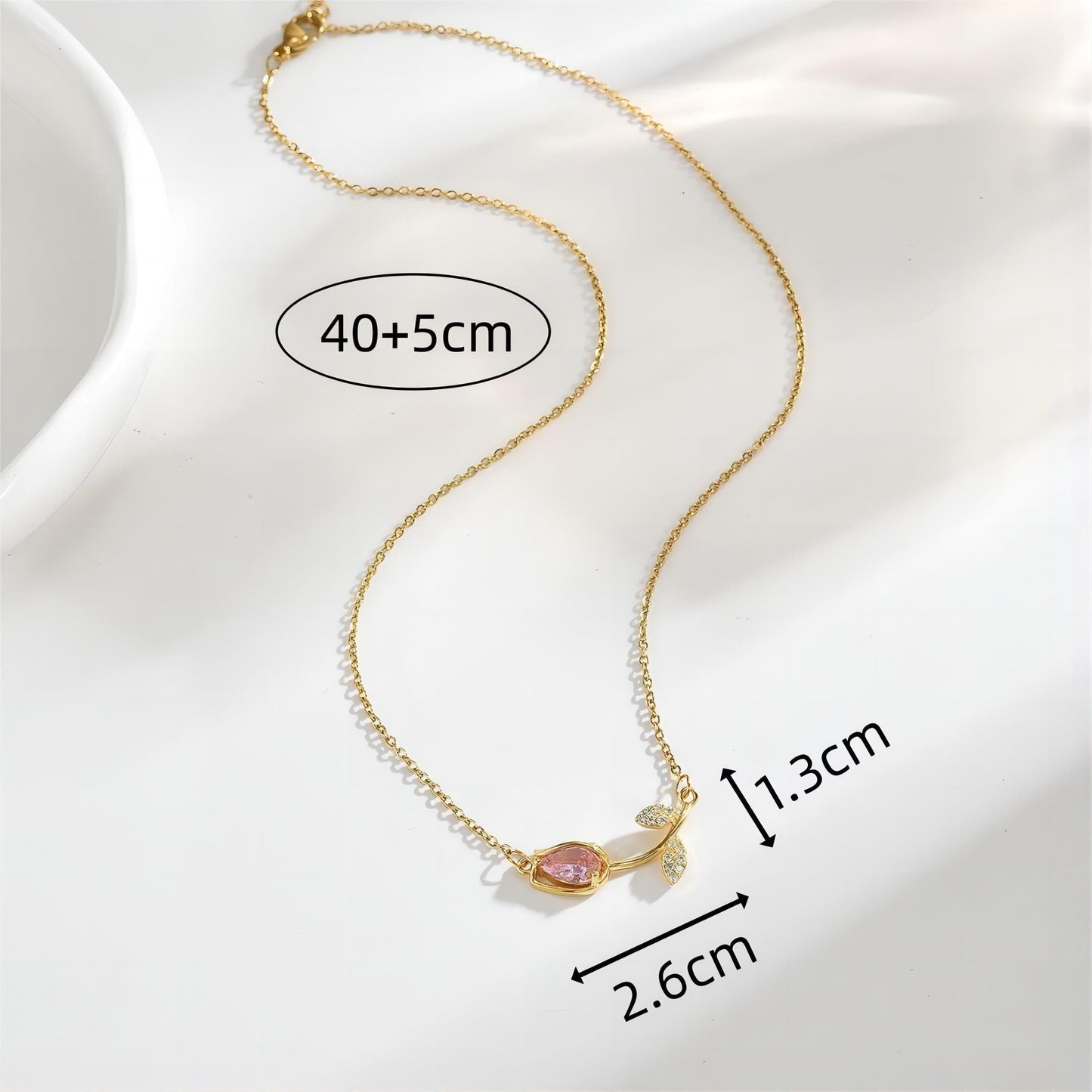 Pink Crystal Gold Tulip Chain Necklace