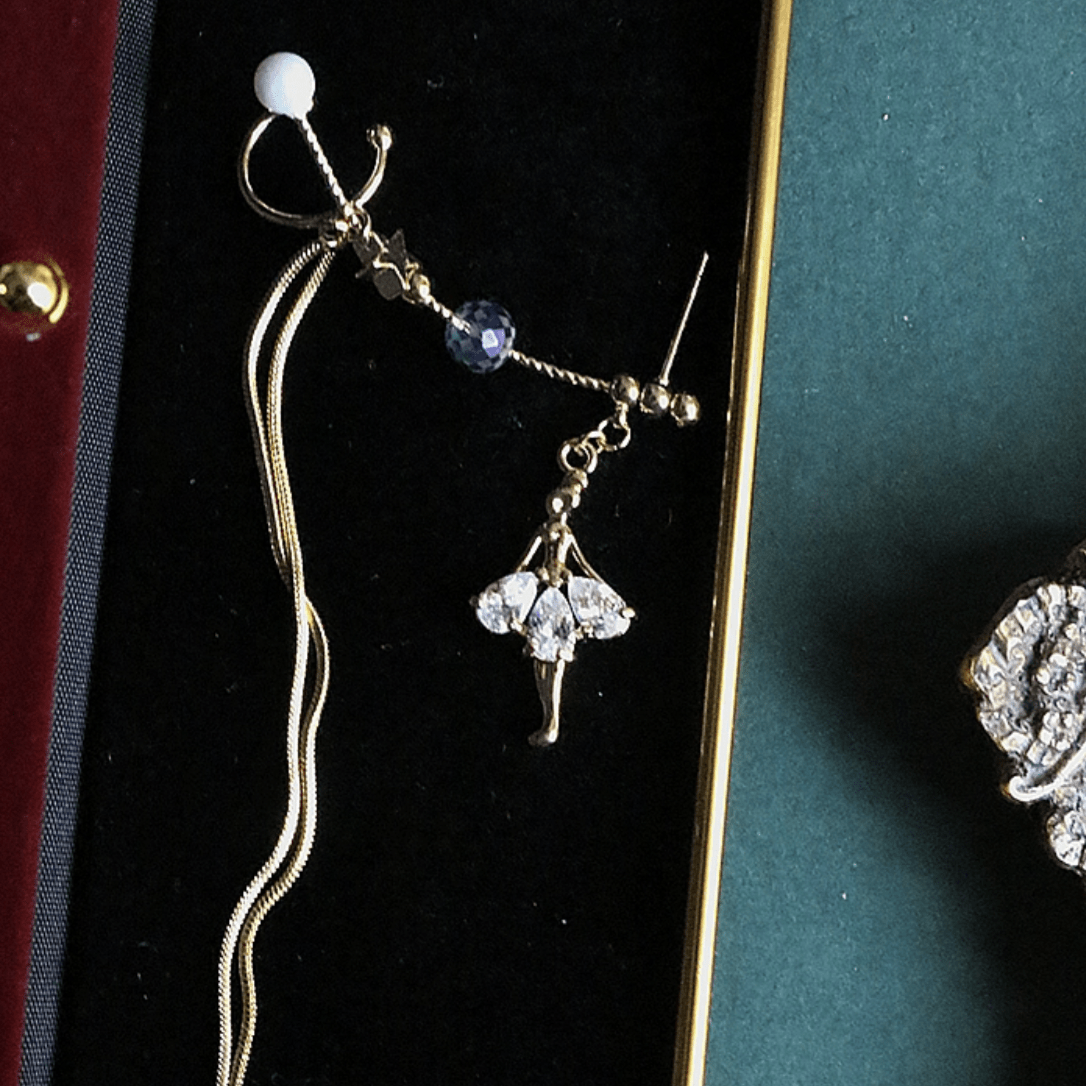 Rhinestone Ballet Dancer Dangle Ear Clip Earring