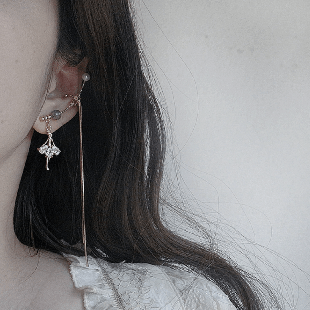 Rhinestone Ballet Dancer Dangle Ear Clip Earring