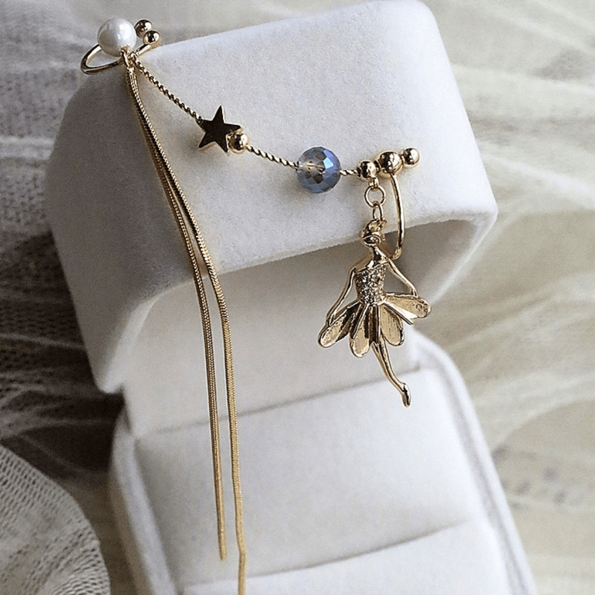Rhinestone Ballet Dancer Dangle Ear Clip Earring