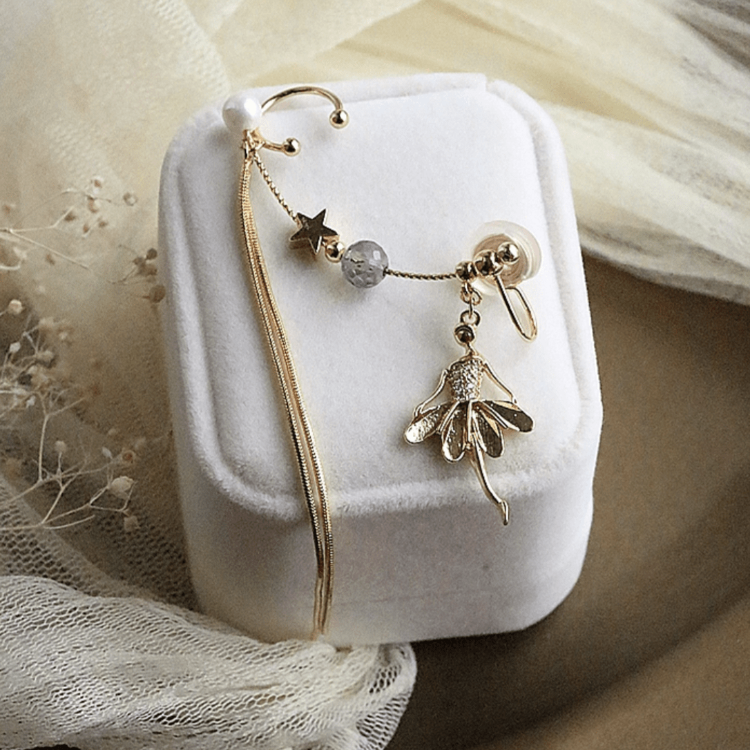Rhinestone Ballet Dancer Dangle Ear Clip Earring