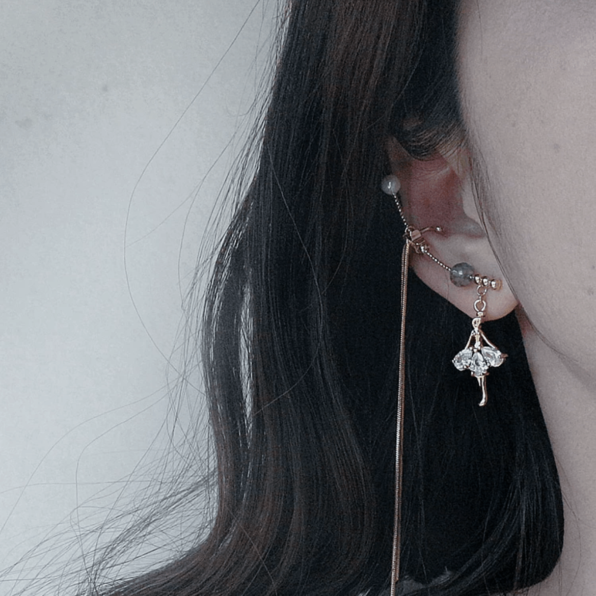 Rhinestone Ballet Dancer Dangle Ear Clip Earring