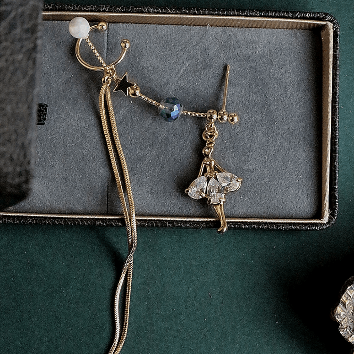 Rhinestone Ballet Dancer Dangle Ear Clip Earring