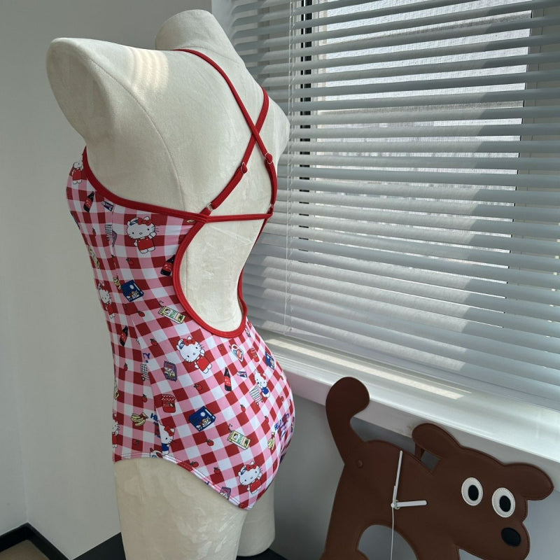Cute Kitty Plaid Swimsuit KI614
