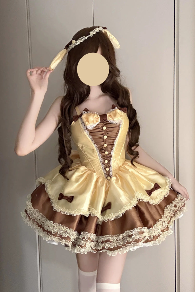 Chocolate Square Collar Polka Dot Ruffle Lace JSK - Jasmine Rain