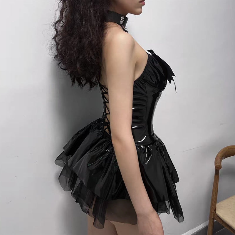 Demon priestess dress - bat wing - wings - black latex - cosplay - cosplaying