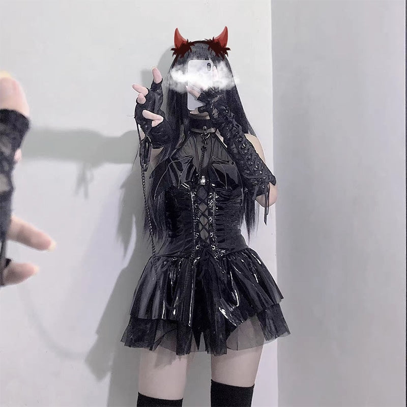 Demon priestess dress - bat wing - wings - black latex - cosplay - cosplaying
