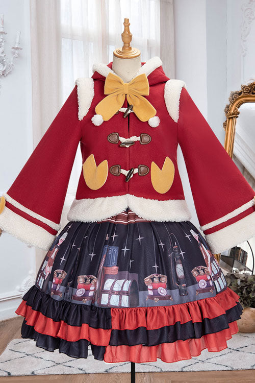 Sweet Lolita Cape Coat with Autumn Winter Double Collar, Bowknot, Single Breasted