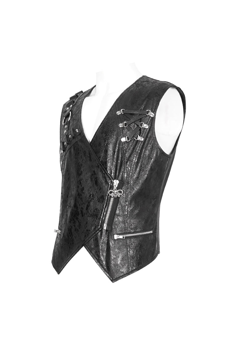 Men's Punk Faux Leather Vest with Zippers - Noir