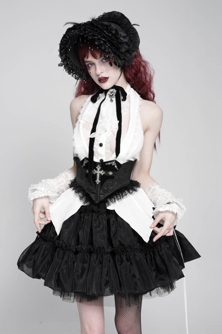 Underbust Corset with Cross and Eye Motif and Slimming Lace-Up