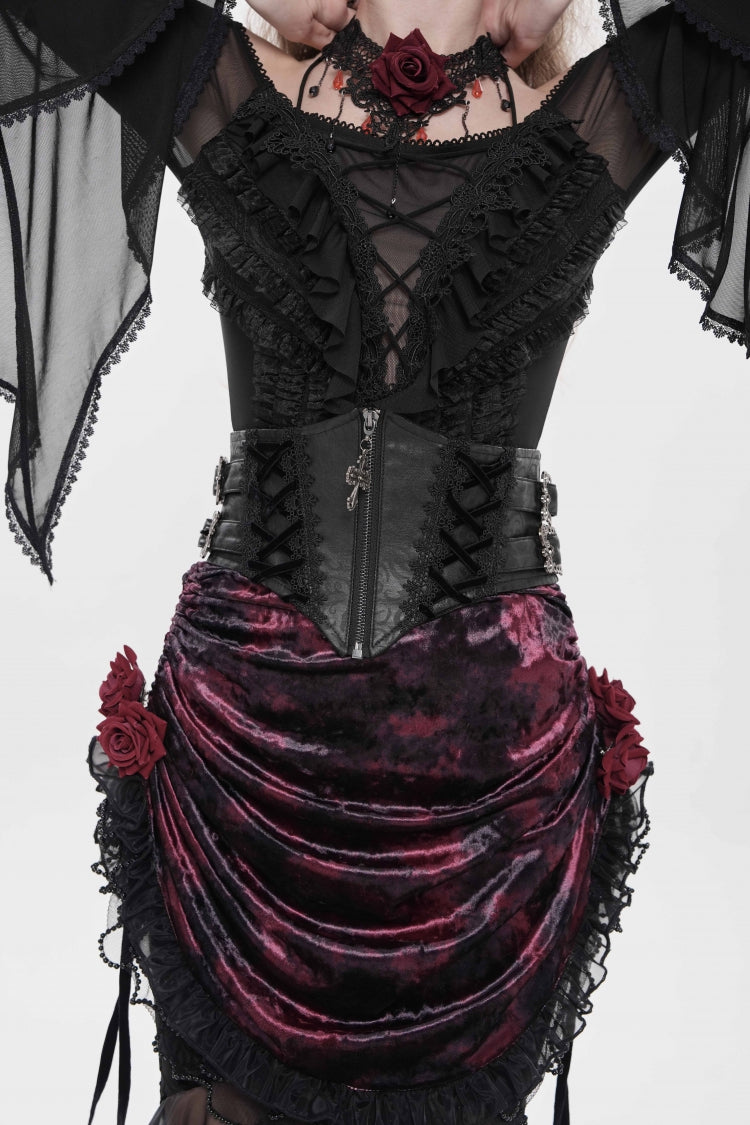 Women's Gothic Zip Girdle Accessory with Crochet Lace-Up, Slim Fit and Zipper