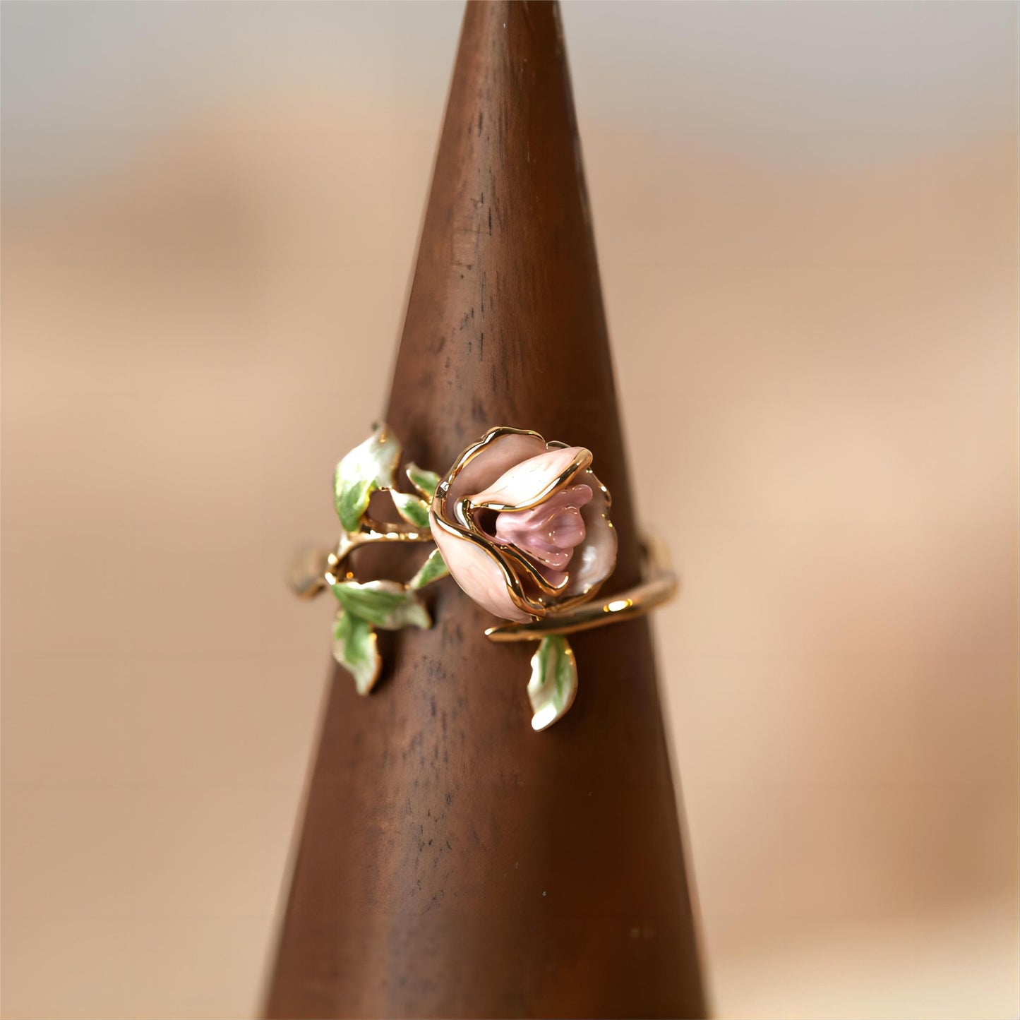 Exquisite Pink Rose Open Ring