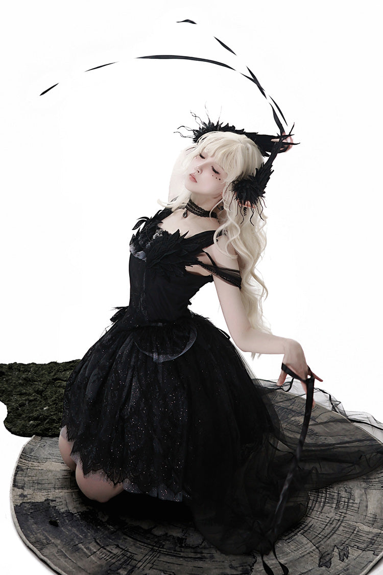Ruffle Bowknot Ballet Lolita JSK Dress - Black Swan's Prayer