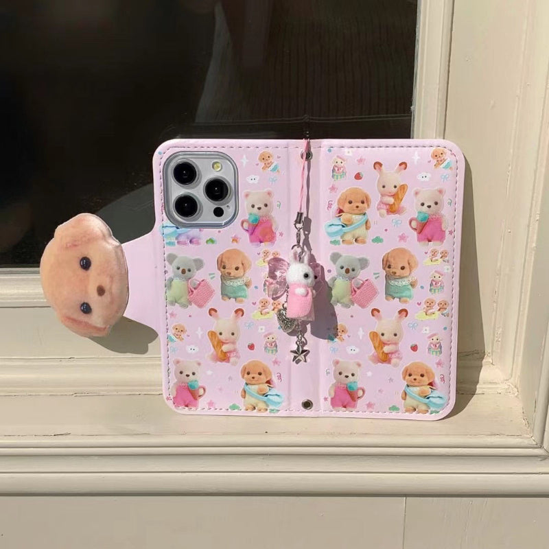 Pink Cute Puppy Family Flip Case KI733