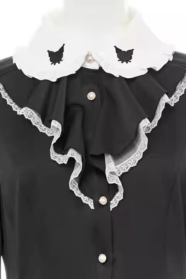 Jirai Kei Dress and Shorts Set with Kuromi Embroidery and Bowknot, Extended Sleeves