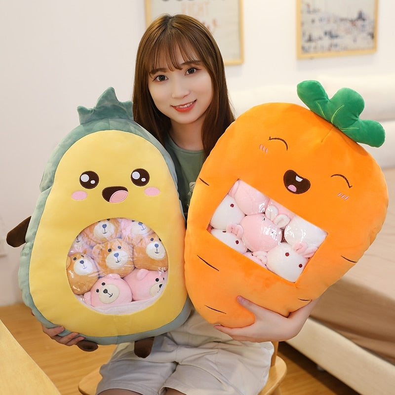 Fruit and animal plush bags - avocado - banana - carrot - fruit - fruits